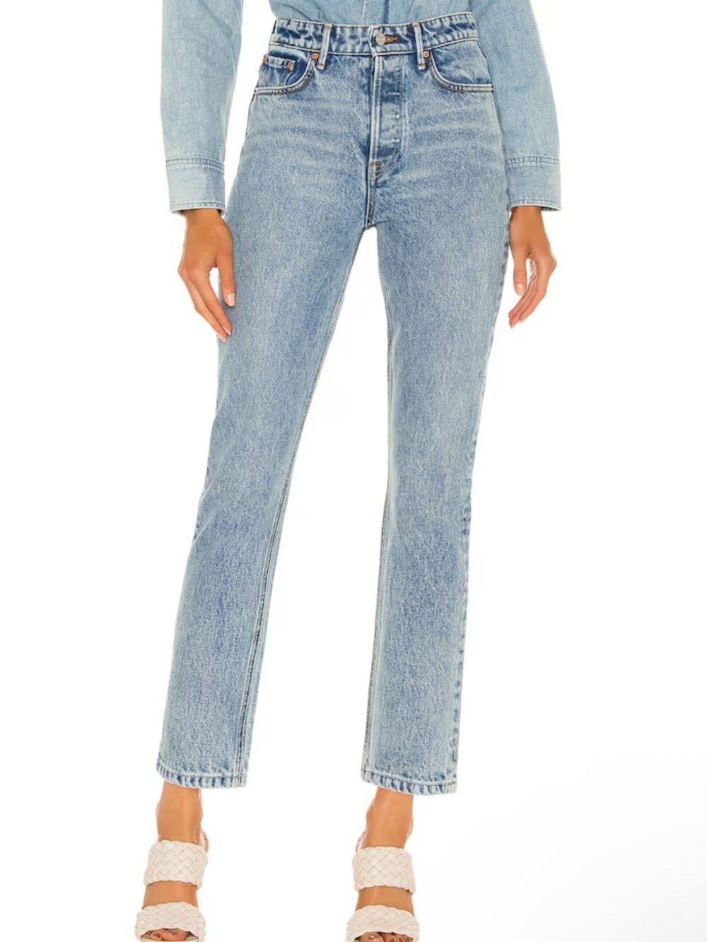 GRLFRND Karolina High Rise Straight Crop jeans clementine Light Blue Revolve 29